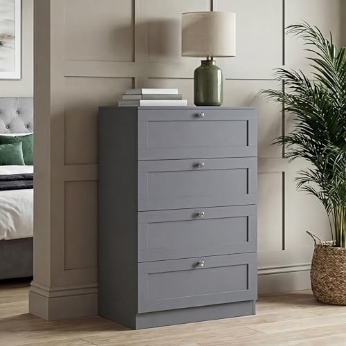 Vida Designs Altino 4 Drawer Chest of Drawers - Grey - H 99 x W 65 x D 36 cm - Bedroom Storage Unit - Easy Assembly - Clothes Storage Cabinet - Modern Shaker Style Hallway or Guest Room