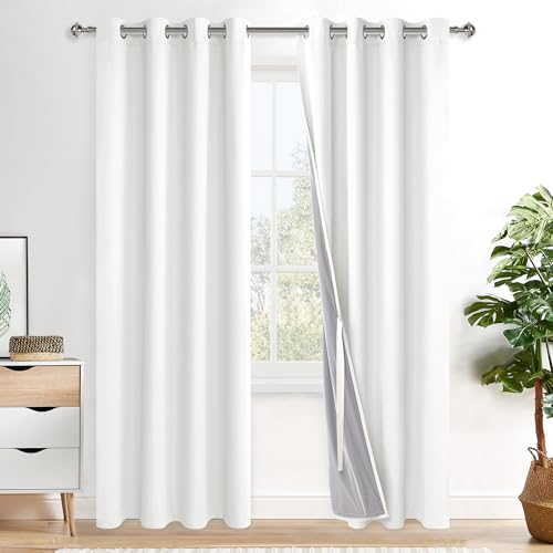 XWZO 100% Blackout Window Curtains 84 Inches Long- Thermal Insulated Black Liner Grommet Window Treatment Sewn with Tiebacks for Bedroom/Living Room/Nursery, Cream, W52 x L84, Set of 2 Panels