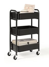 "SunnyPoint 3-Tier Delicate Compact Rolling Metal Storage Organizer - Mobile Utility Cart Kitchen/Under Desk Cart with Caster Wheels (BLK, Compact (15.5"" X 26.8"" X 10.27""))"