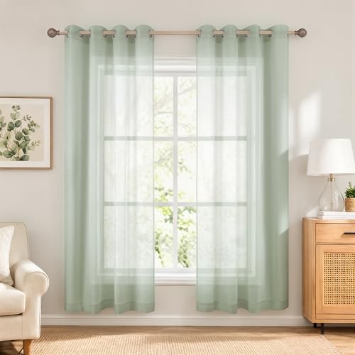 KOUFALL Sage Green Curtains 72 Inch Length for Bedroom 2 Panels Set Sheer Dining Room Curtains,72 Inches Long