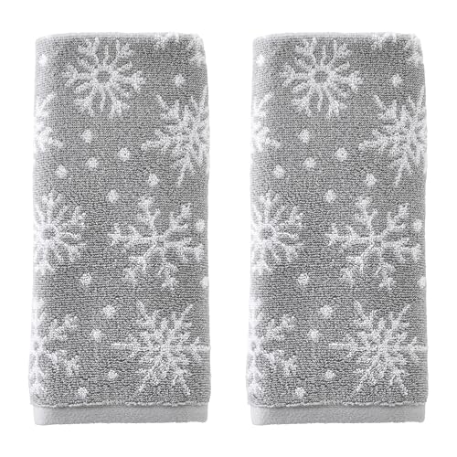 SKL Home Winter/Christmas Scattered Snowflakes Hand Towel 2pc Set for Bath/Kitchen/Bar & Gift, Gray