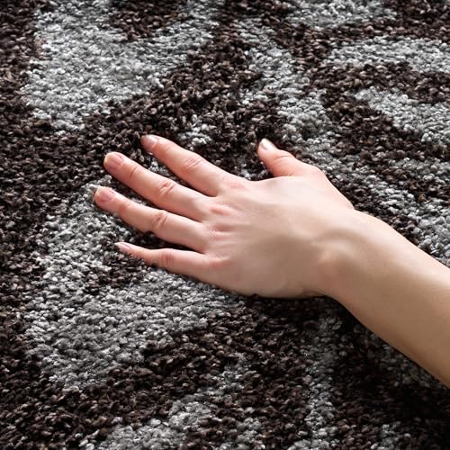 Safavieh Shaggy Indoor Woven Runner Area Rug, Florida Shag Collection, SG456, in Dark Brown / Grey, 160 X 229 cm for Living Room, Bedroom or Any Indoor Space