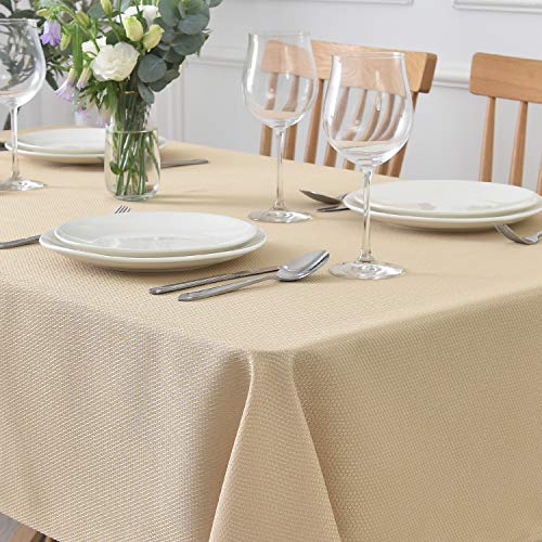 maxmill Jacquard Square Tablecloth Stain Resistant Waterproof Wrinkle Resistant Washable Soft Table Cloth, Decorative Fabric Table Cover for Dining Room, Indoor and Outdoor Use, 52 x 52 Inch, Beige