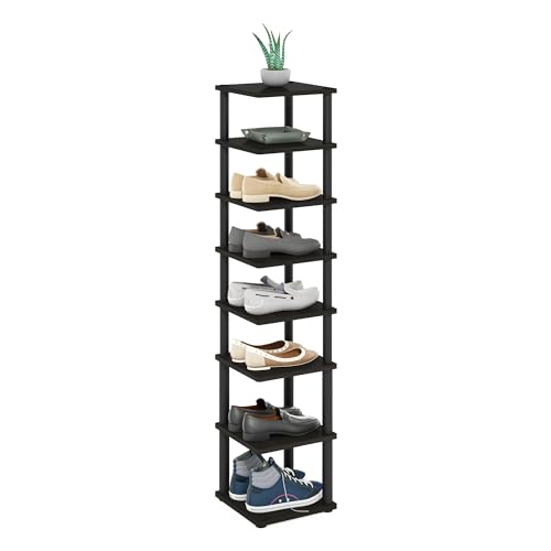 Furinno TURN-N-TUBE Shoe Rack, 8-Tier Shoe Organizer, Free Standing Shoe Storage with Vertical Space Saving Shoe Tower, 11.6 x 11.6 x 52.6, for Closet Entryway, Office, Garage, Espresso/Black