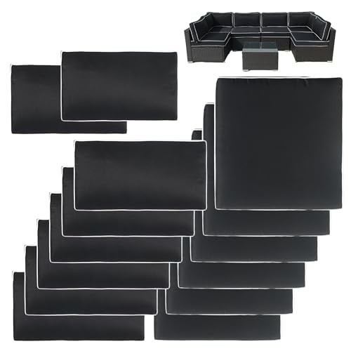 VIXLON 14Pcs Patio Cushion Covers Replacement Splashproof UV-Resistant Inelastic Covers with Zippers, Max Compatible 25.6x25.6x4inch Patio Cushion, for 7 Pcs Outdoor Patio Furniture Sets