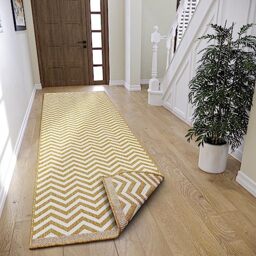 NORTHRUGS Palma Indoor and Outdoor Reversible Rug - Flat Weave, Geometric Design, Oeko-Tex, Weatherproof and UV-Resistant for Balcony, Patio, Garden - Ochre, 80 x 250 cm