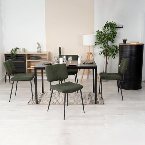 MEUBLE COSY Dining Chairs Set of 4, Upholstered Fabric Kitchen Chair with Thick Seat Cushion and Backrest, Metal Legs, Green