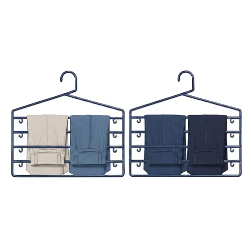 Premier Housewares Set of 2 Indigo Plastic Trouser Hangers With 4-Tier Loop Design - Compact Clothes Rack Organiser - Multi-Layer Cloth Hanger - Luxe Garment Hangers For Closet