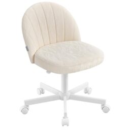 SONGMICS Office Chair, Swivel Makeup Vanity Desk Chair, Height Adjustable, PU Leather, Foam Padded, for Home Office, Bedroom, Dressing Room, Light Warm White OBG027W101
