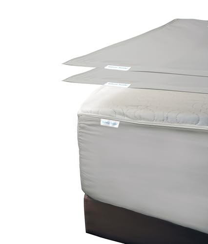 "Zip On Fitted Sheet Full Size Light Grey 600 TC Cotton 15"" Deep - 1 Base + 2 Top Sheets, Zipper Fitted Sheet, Up to 15"" Deep Pocket, 54""x75"", Easy to Change & Install, Light Grey"