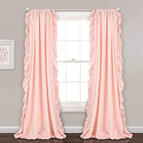 "Lush Decor Reyna Ruffle Window Curtain Set for Living Room Dining Room Bedroom 54"" W x 84"" L, Blush Pink"