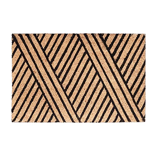 Relaxdays Stripe Coir Doormat, HxWxD: 1.5 x 60 x 40 cm, Nonslip, Striped, Coconut Fibre, Rubber, Brown-Black