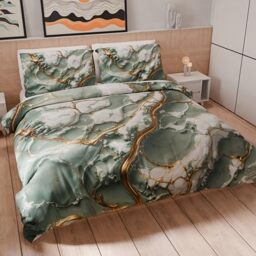 PETTI Artigiani Italiani - Double duvet cover 240 x 220 cm (2 pillowcases 50 x 80 cm included), printed microfibre bedding set with sage marble effect - Made in Italy