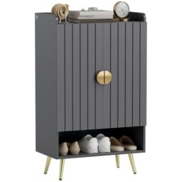 HOMCOM Modern Shoe Cabinet, 2 Doors, Open Shelf, Adjustable Shelves, Grey