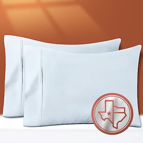 TEXAS LINEN CO. Luxuriously Soft Egyptian Quality 600 TC Pillowcases, 100% Cotton Set of 2 Cases, Sateen Weave Bed Pillow Cover for Sleeping, Cool Light Blue King Pillow Cases for King Size Pillows