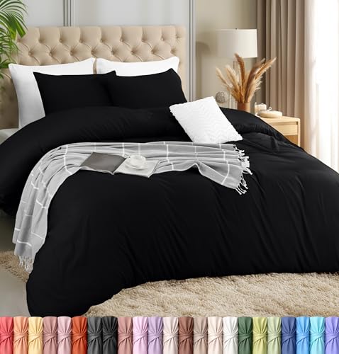 Utopia Bedding Lightweight Duvet Quilt Cover Set with 50x65 cm Pillow cases, 220x220 cm - Soft Microfibre Polyester (Black)
