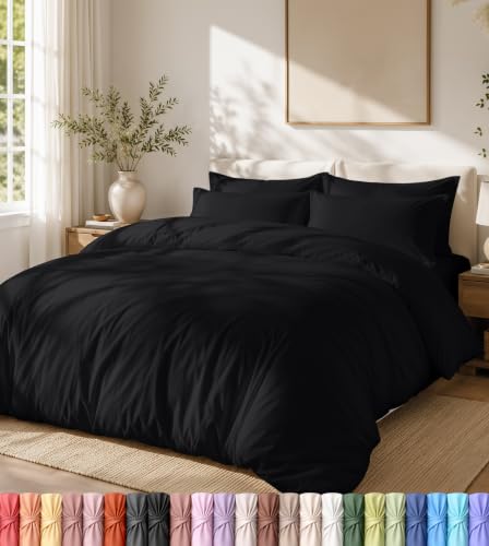 Utopia Bedding Lightweight Duvet Quilt Cover Set with 50x65 cm Pillow cases, 220x220 cm - Soft Microfibre Polyester (Black)