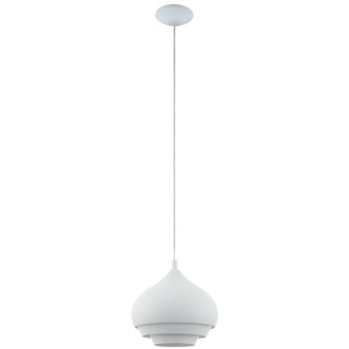 EGLO Camborne Pendant Light 1 Bulb Modern Hanging Lamp Made of Metal Dining Table Lamp in White Living Room Lamp Hanging with E27 Socket, Diameter 29 cm