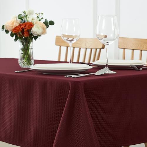 maxmill Square Tablecloth Water Resistance Antiwrinkle Spill Proof Weaved Texture Table Cloth, Decorative Fabric Table Cover for Banquet Parties Event Holiday Dinner, 70 x 70 Inch, Burgundy