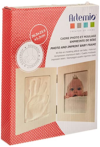 Artemio Kit and Footprint Plaster Cast Kit & Photo frame, wood, white, 19.5 x 3.5 x 24 cm
