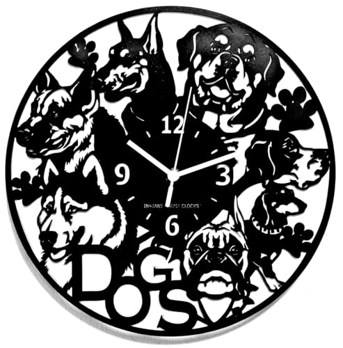 Instant Karma Clocks - Dog Breeds Wall Clock – Silent Non-Ticking Quartz – Wall Decoration for Pet Lovers, Dog Grooming Salon, Veterinary Office, Home Decor