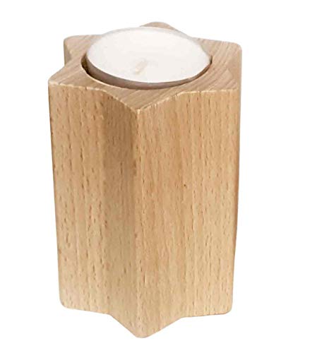 Hess Holzspielzeug 40029 Tea Light Holder in Star Shape, Natural, Approx. 9 cm, Decoration for Special Occasions from the Ore Mountains