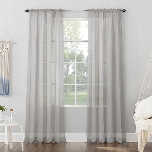 "No. 918 Emily Sheer Voile Rod Pocket Curtain Panel, 59"" x 63"", Silver Gray"