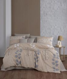 Nuit Des Rêves Double Quilt Cover Set (200 x 200 cm), 50% Cotton/50% Polyester, Beige/Grey/White, Includes 2 Pillowcases (80 x 80 cm), Machine Washable at 40°C
