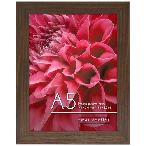 Americanflat A5 Photo Frame in Walnut - Engineered Wood with Shatter Resistant Glass - Horizontal and Vertical Formats for Wall and Tabletop - 14.8x21 cm