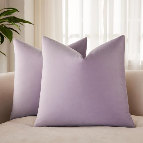 JUSPURBET 16x16 Decorative Velvet Throw Pillow Covers Cases Set of 2,Lilac - JUSPURBET Soft Solid Small Pillow Covers,for Chair Living Room Bedroom,Luxury Modern Home Decor,Invisible Zipper,Square