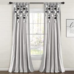 "Lush Decor Boho Pom Pom Tassel Linen Window Curtain Panel (Single Panel), 84"" L x 52"" W, Gray & Orane"