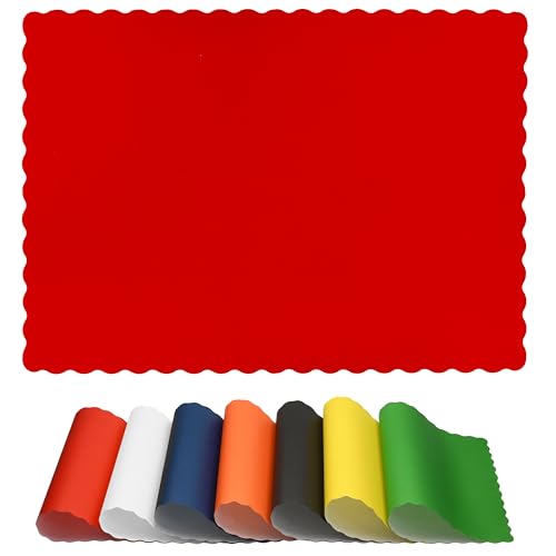 "THE SCALLOPED PLACEMATS - Disposable Scalloped Edges Color Table Mats - Great for Parties and Christmas Table Decorations - 10""x14"" (Red) - 50 ct"