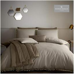 GC GAVENO CAVAILIA Pompon Design Super-King Duvet Set Pom Natural, Luxury Ornamental Round Tuft Bedding, 3 Piece Cotton Blend Bedlinen, Easy Care DuvetCover Bedset, 1 Quilt Cover and 2 Pillow Cases