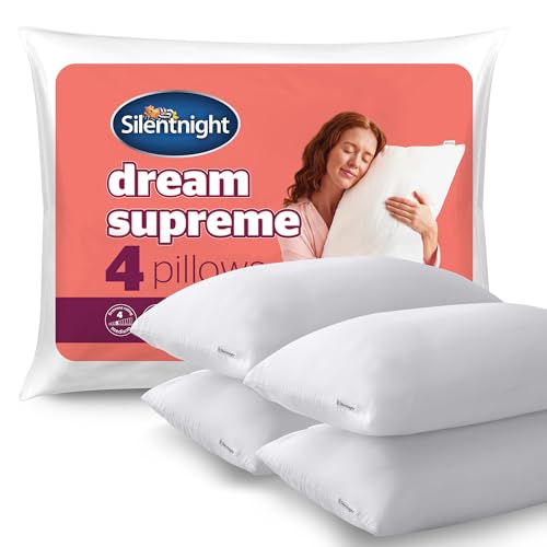 Silentnight Dream Supreme Pillow - Cloud-Like Comfort for Back & Side Sleepers - Generous Filled for Long-Lasting Support - Soft Touch Hypoallergenic Covers - Machine Washable, Pack of 4 Pillows
