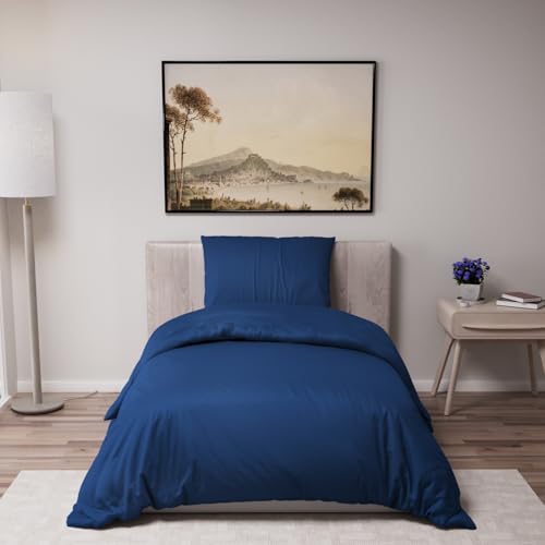 Dreamzie - Duvet cover 135 x 200 cm + 1 pillowcase 80 x 80 cm - Single Bed Linen ?? 90 x 190 cm ?? 2 Pieces ?? Dark Blue Plain ?? 100% Microfibre ?? Zip ?? Oeko-Tex ?? Non-Iron
