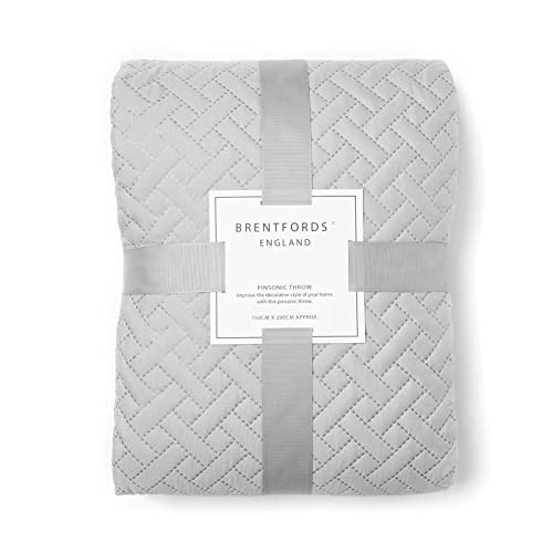 Brentfords Bed Throw King Size Geometric Pinsonic Quilted Bedspread, Luxurious Super Soft Silver Grey Lightweight King Size Quilted Blanket Throw Over for Sofa, 200 x 240cm