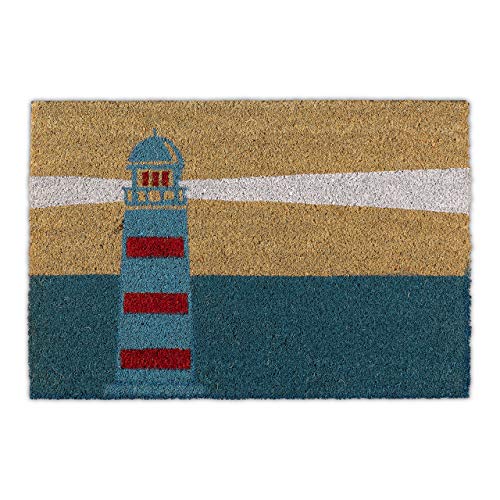 Relaxdays Lighthouse Welcome Doormat Coir, 40 x 60 cm, Door Mat Inside & Outside, Non-Slip Shoe Wiper, Multicoloured, Coco