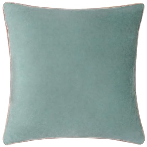 furn. Meridian Feather Filled Cushion – Luxury Contrast Piped Velvet Decorative Pillow (Mineral/Blush - 45x45cm)