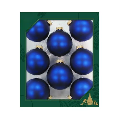 Dekohelden24 Lauschaer Christmas Tree Decorations Set of 8 Baubles Plain Matt Satin Royal Blue 6.7 cm with Golden Crown + 50 Quick Hangers