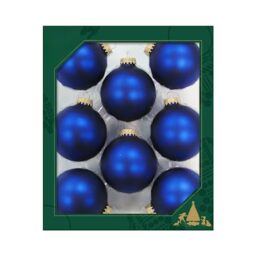 Dekohelden24 Lauschaer Christmas Tree Decorations Set of 8 Baubles Plain Matt Satin Royal Blue 6.7 cm with Golden Crown + 50 Quick Hangers