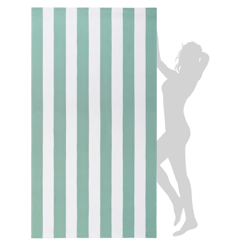 WILFA Extra Large Beach Towel - Oversized Mircofiber 40 x 70 inches, XL Striped Lightweight Pool Towel, Big Cabana Swim Travel Towel for Adults Mens Women,Teal