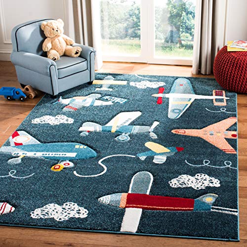 Safavieh Contemporary Rectangular Rug Braided Carousel Collection for Children, Dark Blue/Ivory White, 160 x 229 cm, Polypropene