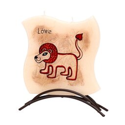 Dekohelden24 Zodiac Sign Leo High-Quality Flat Candle with Metal Stand 16 x 16 cm
