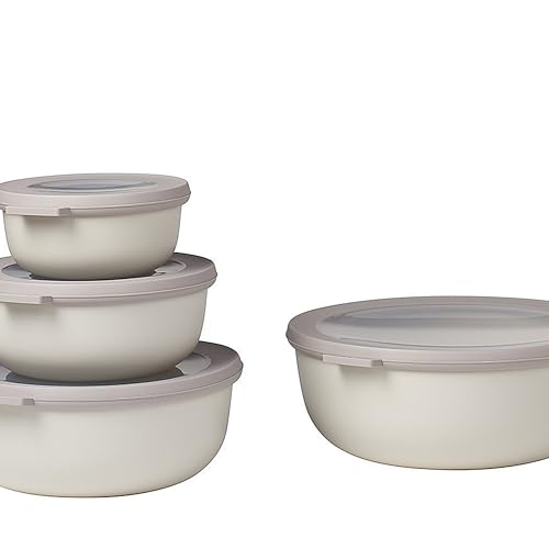 Mepal – Multi Bowl Cirqula 4-Piece Set – Food Storage Container with Lid - Suitable as Airtight Storage Box for Fridge & Freezer, Microwave Container - 350, 750, 1250, 2250ml - Nordic white
