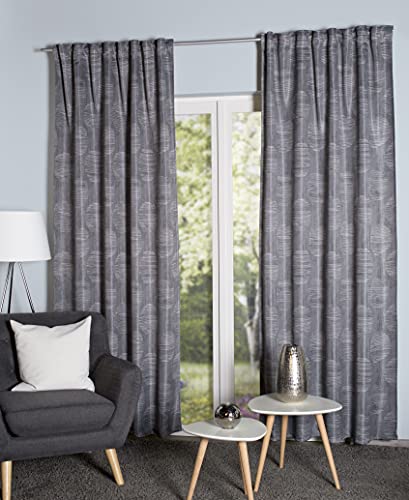 Home WOHNIDEEN Owina Blackout Curtain Printed with 10 cm Combination Band, Colour: Grey, Size: 245 x 135 cm, Quantity: 1