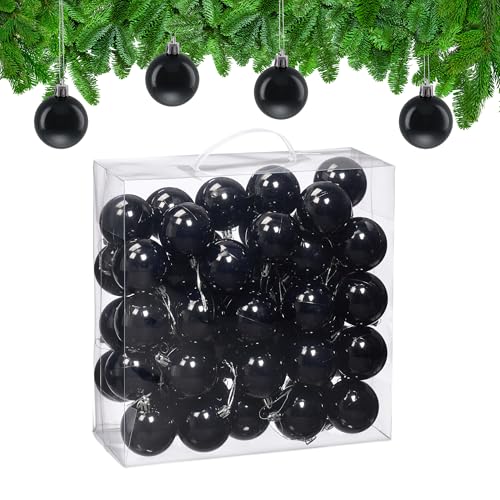 Relaxdays Christmas Baubles, Set of 50, Festive Tree Ornaments, D: 6 cm, Holiday Decorations, Plastic, Shiny, Black