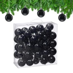 Relaxdays Christmas Baubles, Set of 50, Festive Tree Ornaments, D: 6 cm, Holiday Decorations, Plastic, Shiny, Black