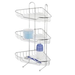 Axentia Escala Shower Shelf in Silver, Hanging Shelf with 3 Shelves and Two Hooks, Bathroom Shelf Made of Robust Metal, Chrome-Plated and Rustproof, Dimensions: Approx. 20 x 20 x 42.5 cm