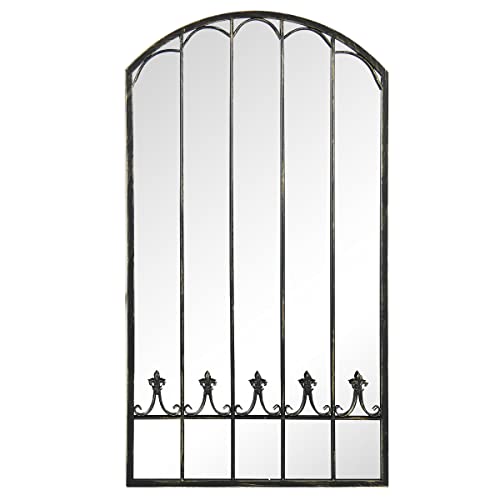 MirrorOutlet Apartment Antique Destressed Black Metal Arch shaped Decorative Window Effect Large Wall Mirror 140 x 75cm