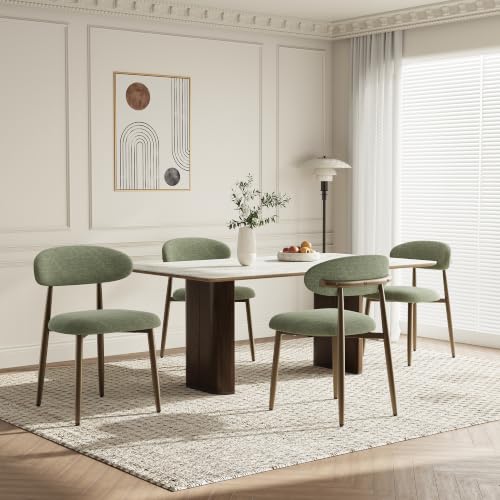 Dining Chairs Set of 4, Upholstered Dining Room Chairs with Ergonomic Curved Backrest, Metal Frame Kitchen Chairs, Modern Fabric Accent Chairs for Dining Room, Kitchen, Living Room, Bedroom,Green